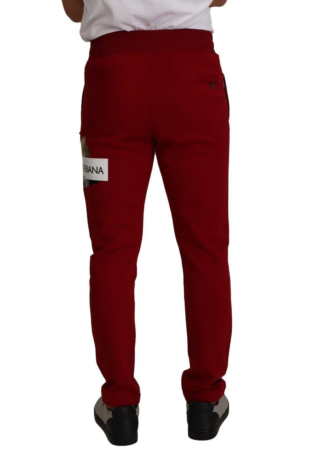 Dolce & Gabbana Red Cotton Logo Patch Sweatpants Jogging Pants