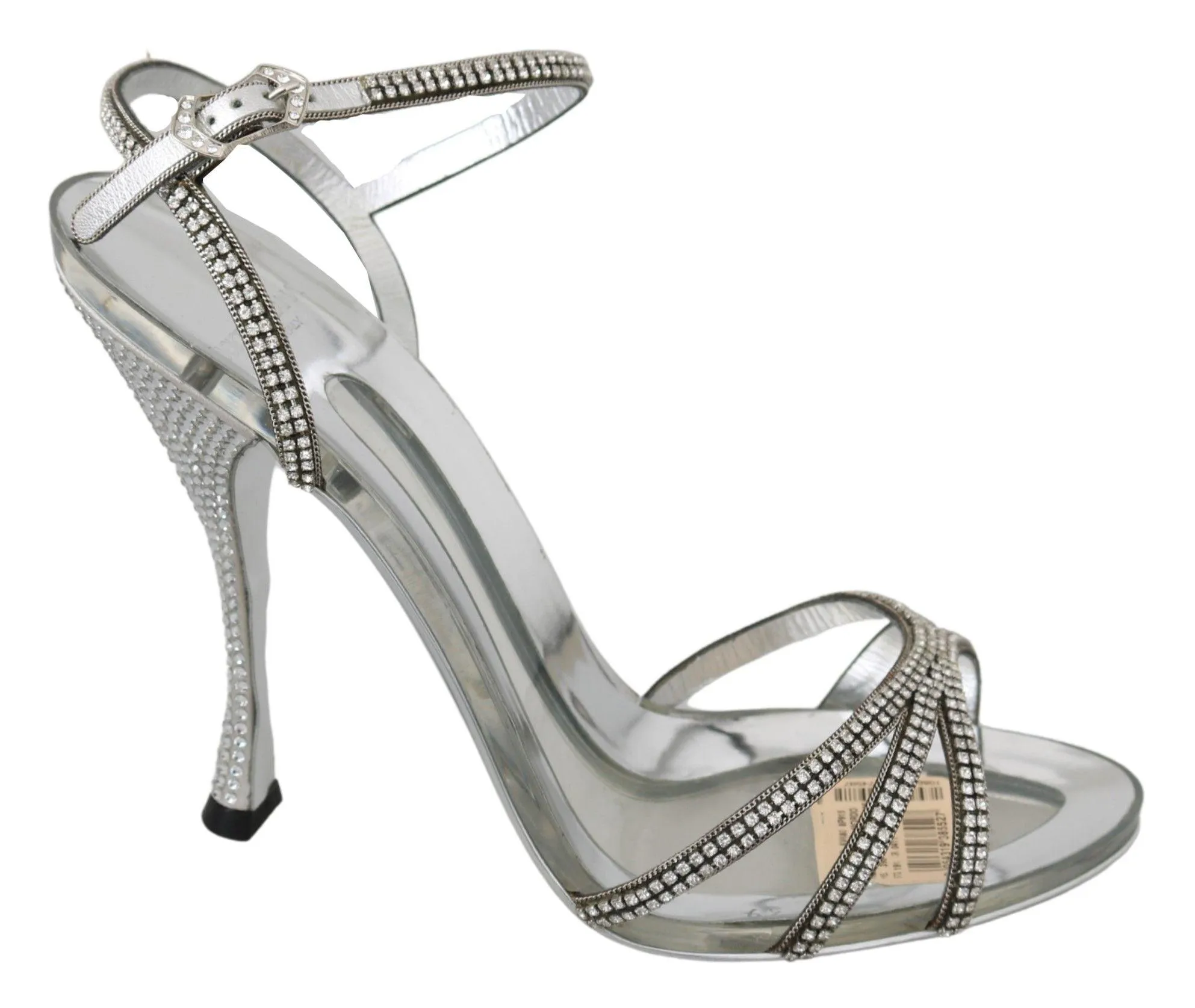 Dolce & Gabbana Silver Crystal Ankle Strap Sandals Shoes