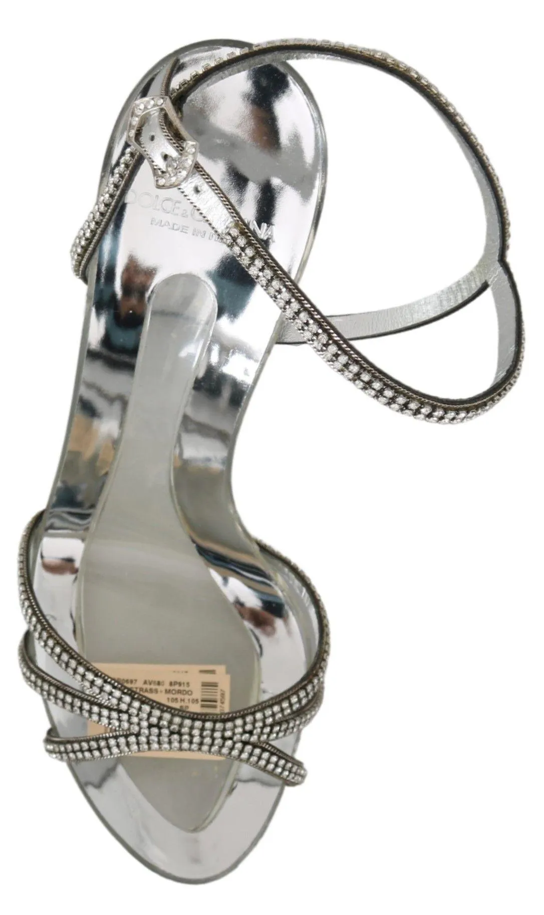 Dolce & Gabbana Silver Crystal Ankle Strap Sandals Shoes