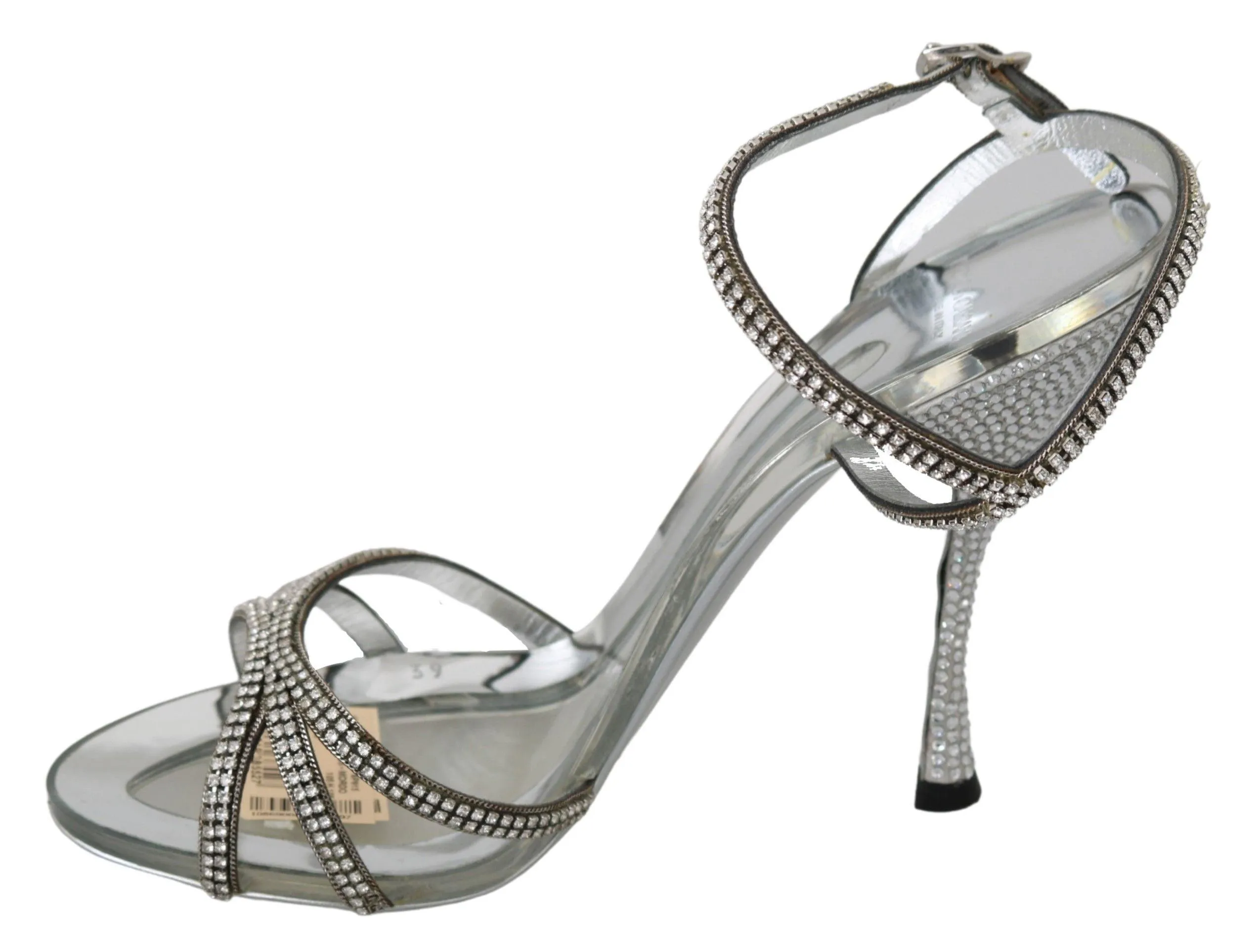 Dolce & Gabbana Silver Crystal Ankle Strap Sandals Shoes