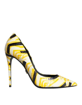 Dolce & Gabbana Stripes Leather Pumps In Yellow