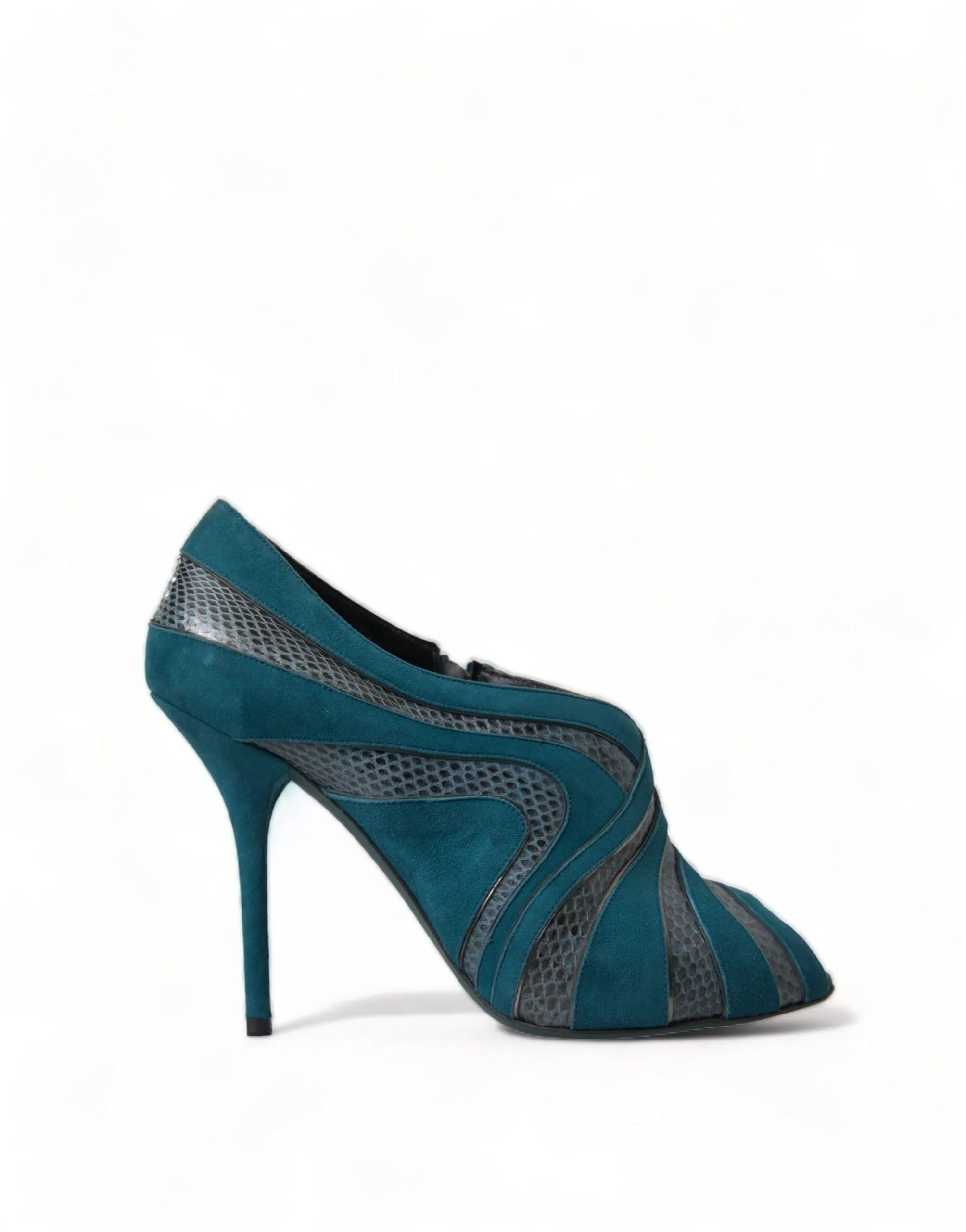 Dolce & Gabbana Teal Suede Leather Peep Toe Heels Pumps Shoes