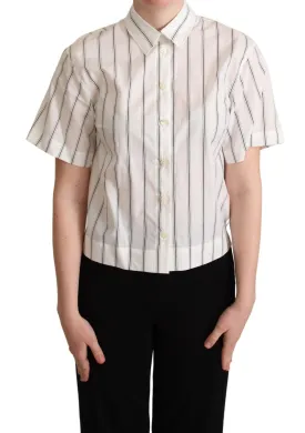 Dolce & Gabbana White Black Stripes Collared Shirt Top