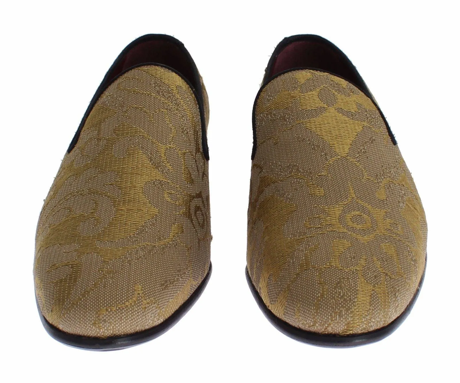 Dolce & Gabbana Yellow Gold Silk Baroque Loafers Shoes