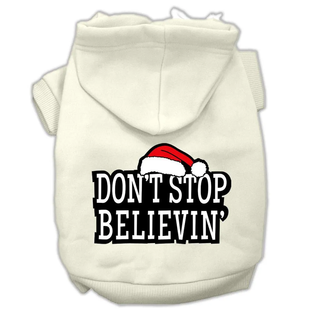 Don't Stop Believin' Screenprint Pet Hoodies Cream Size L (14)