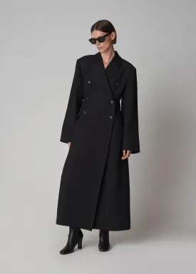 Double Breasted A Line Coat in Faille - Black