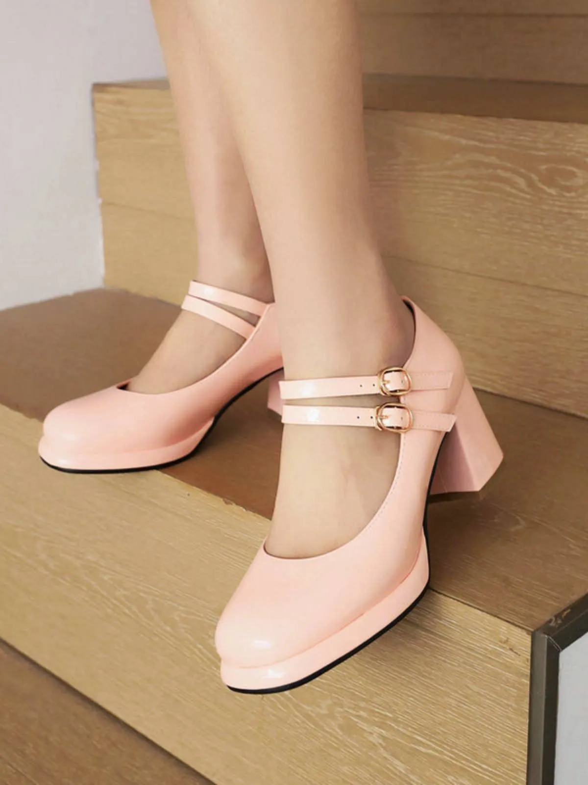 Double Buckles Mary Jane Heels Shoes