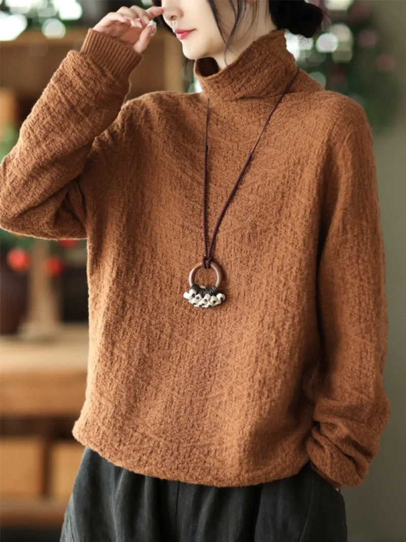 Double-knit Turtleneck Knitted Loose and Thin Pullover Top