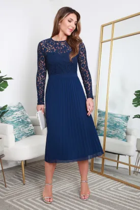 Double Second Long Sleeve Lace Pleated Dress