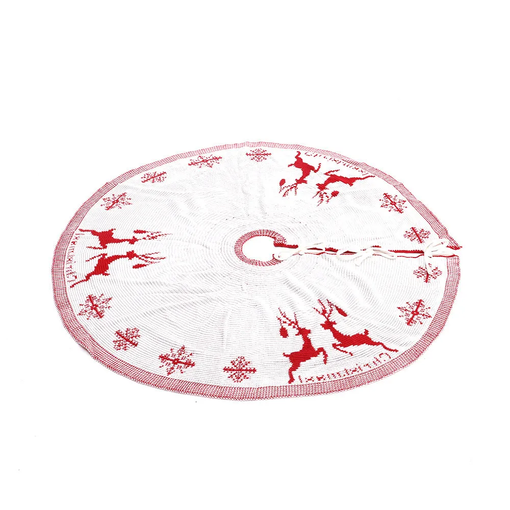 Double-Sided Christmas Tree Skirt Rustic Floor Mat with Snowflake