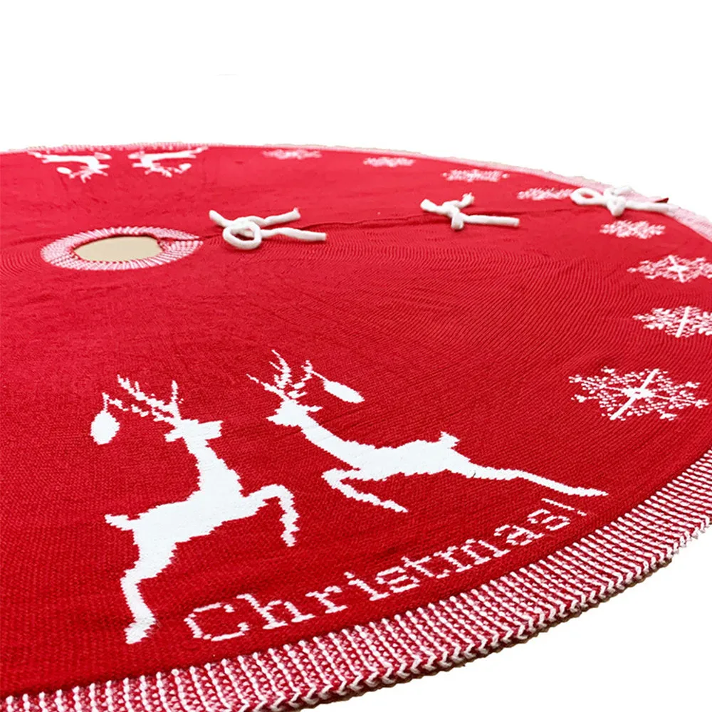 Double-Sided Christmas Tree Skirt Rustic Floor Mat with Snowflake