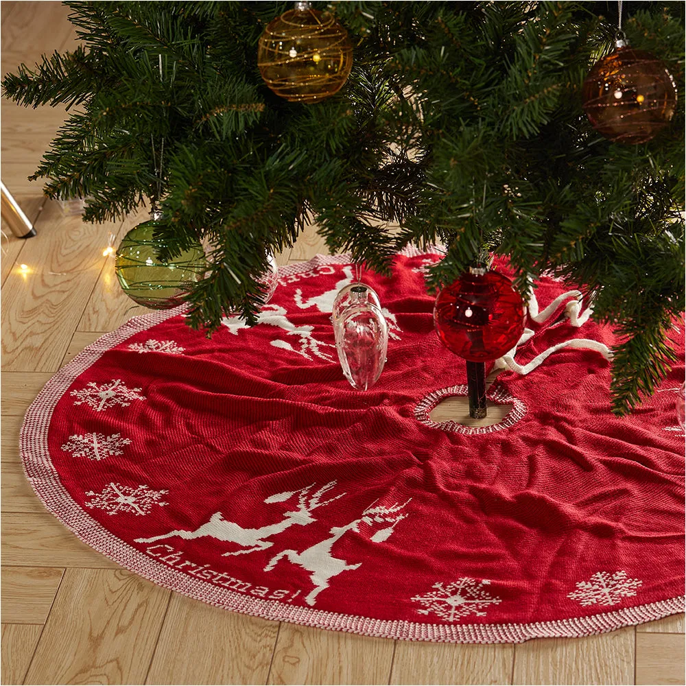 Double-Sided Christmas Tree Skirt Rustic Floor Mat with Snowflake