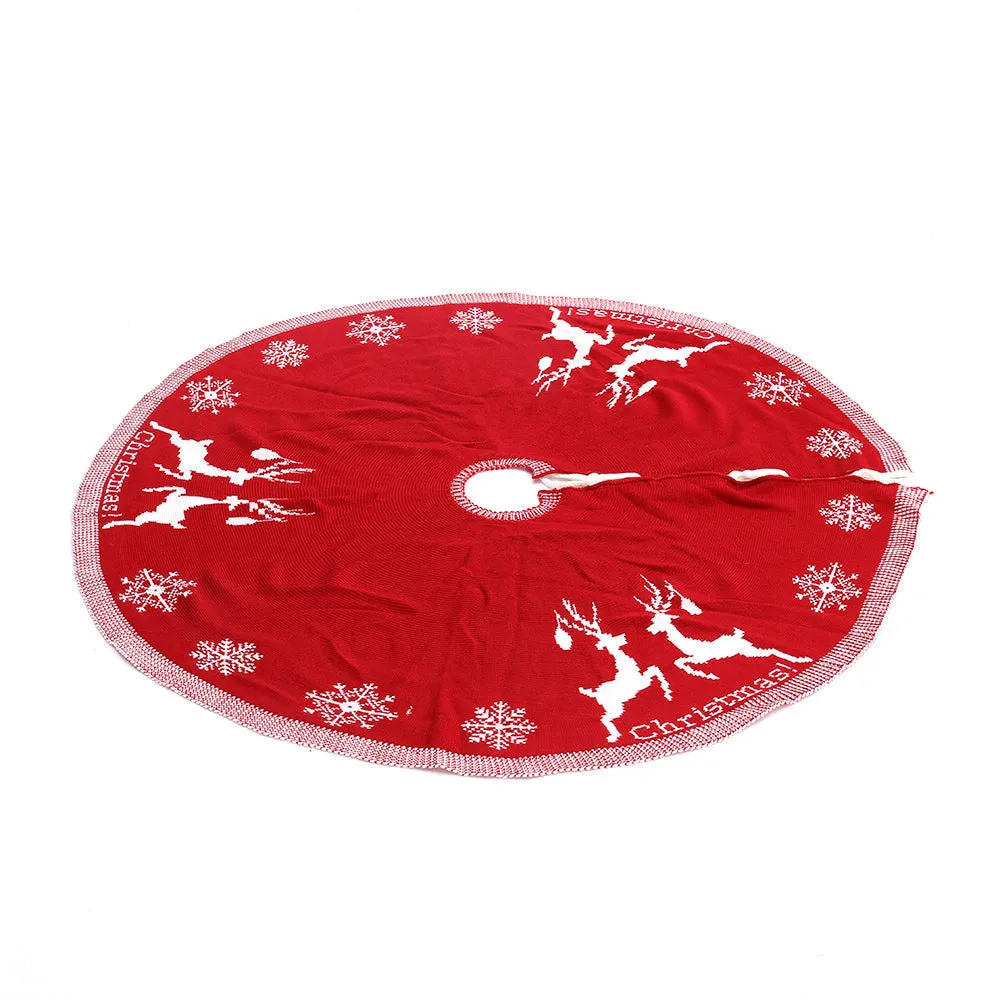 Double-Sided Christmas Tree Skirt Rustic Floor Mat with Snowflake