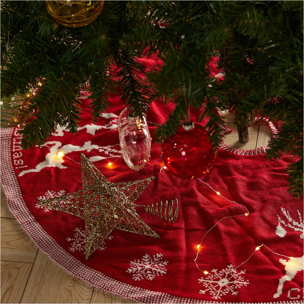 Double-Sided Christmas Tree Skirt Rustic Floor Mat with Snowflake