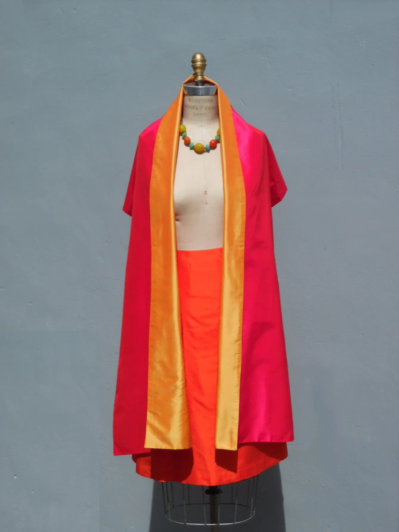 Double Sided Evening Shawl Fuchsia Tangerine