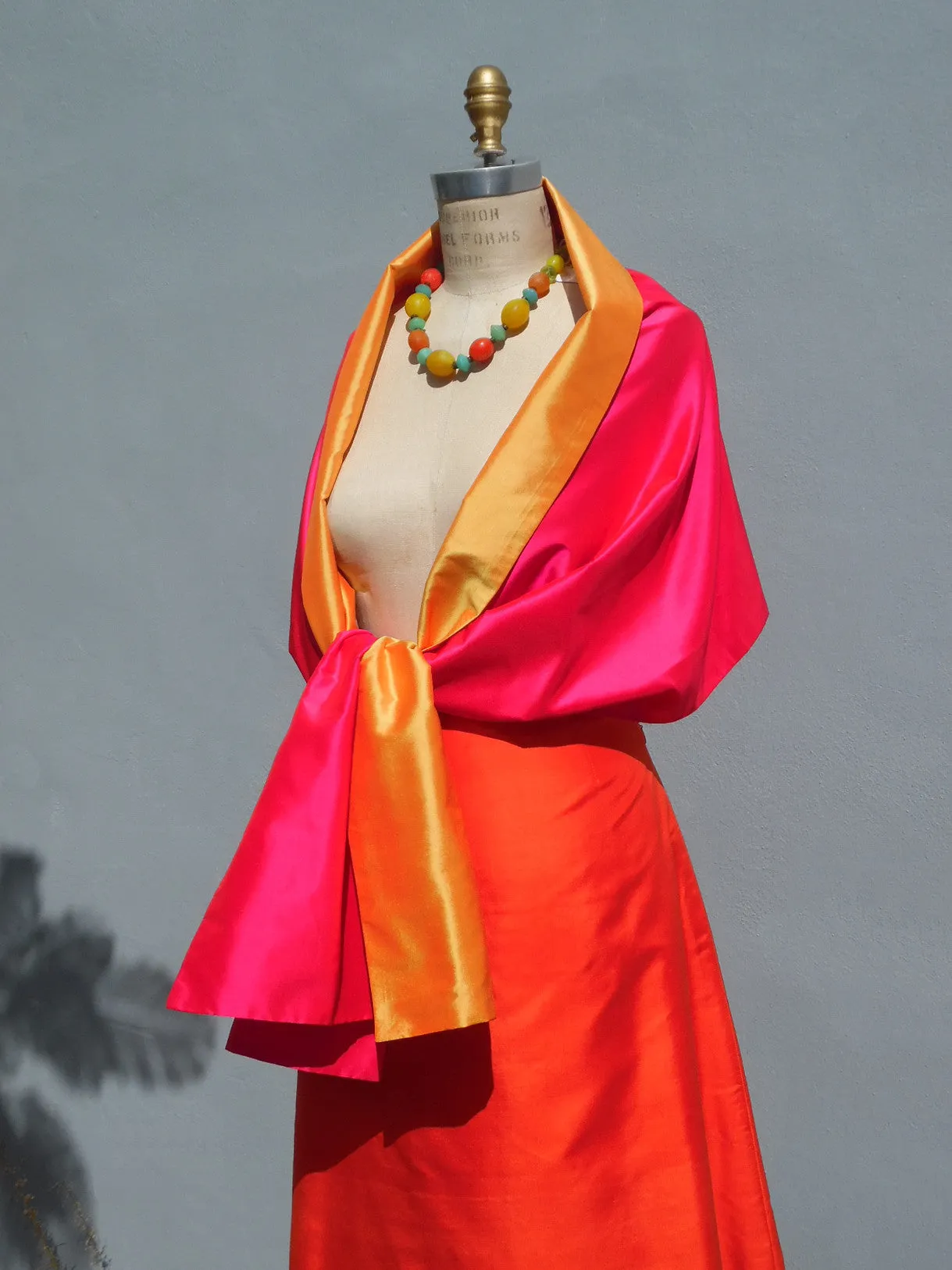 Double Sided Evening Shawl Fuchsia Tangerine