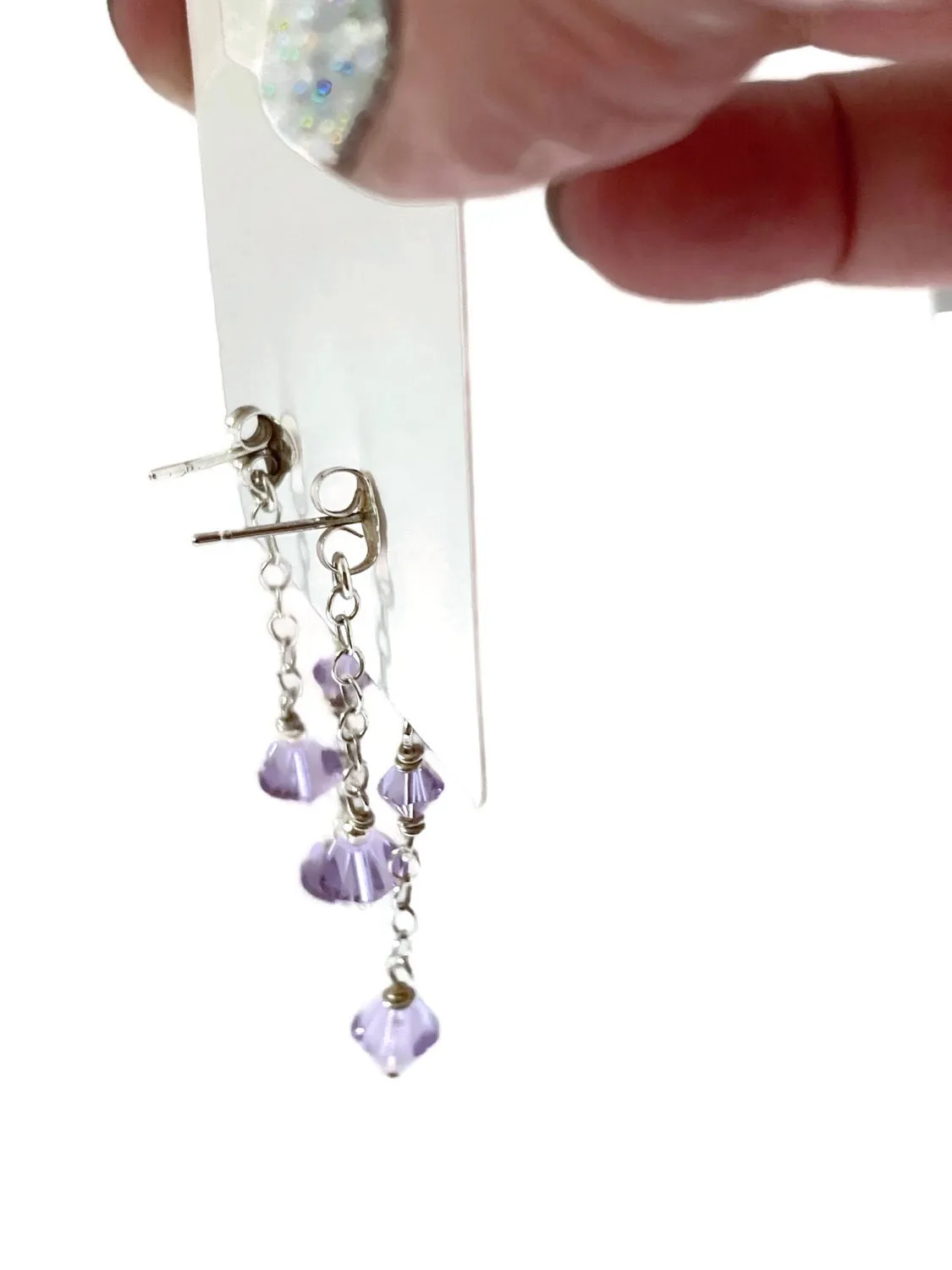 Double Sided Post Earrings/ Purple Crystal Earrings/Crystal Dangle Earrings