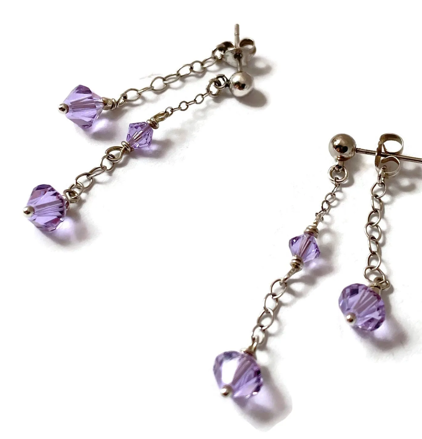 Double Sided Post Earrings/ Purple Crystal Earrings/Crystal Dangle Earrings