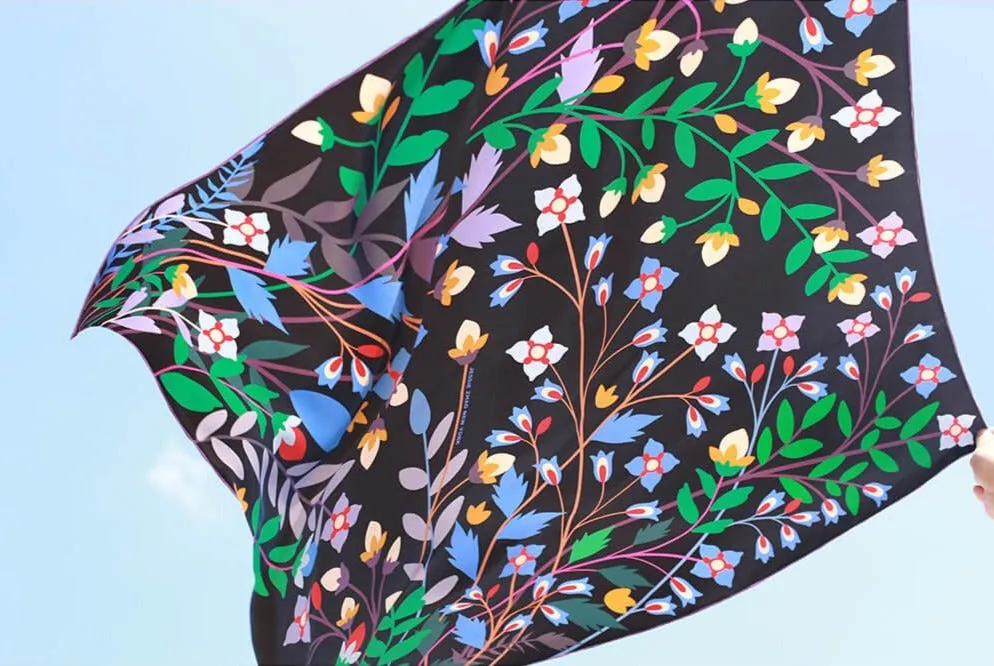 Double Sided Silk Scarf Of Night Garden