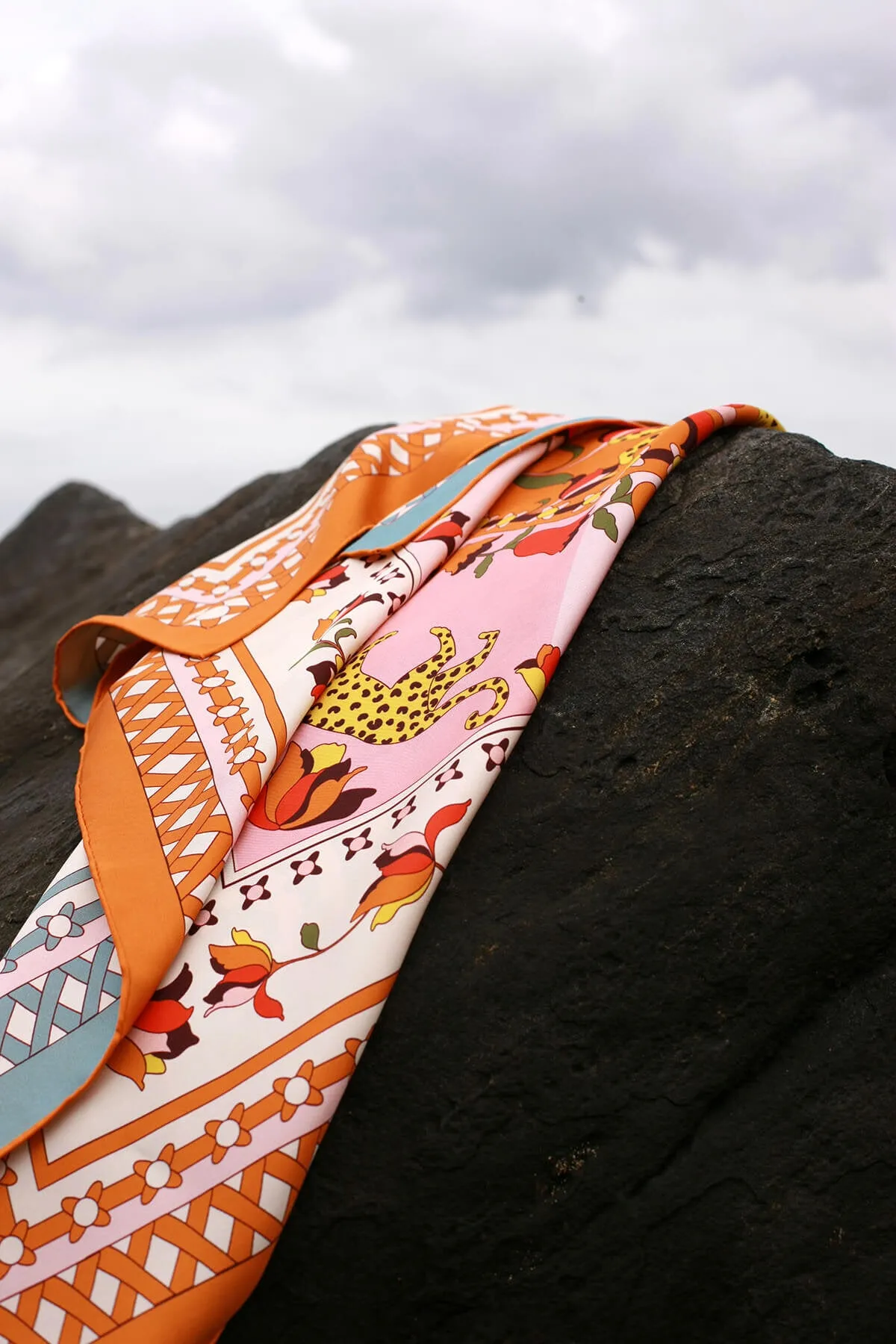 Double Sided Silk Scarf of Tropical Love