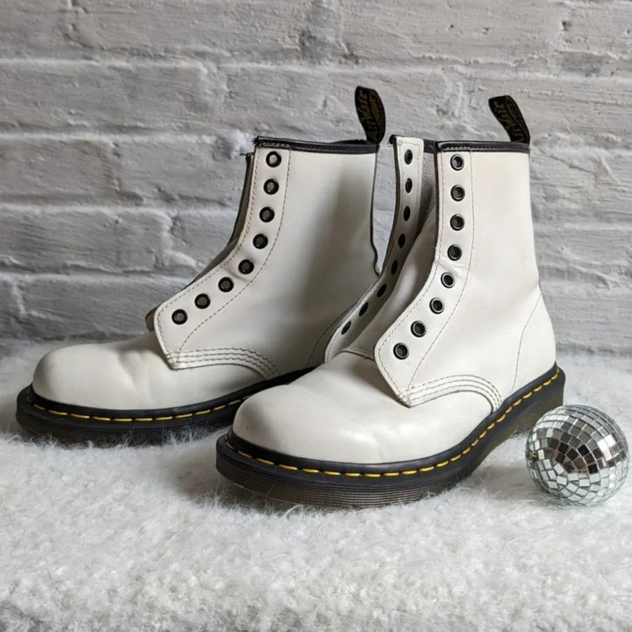 Dr Martens Docs White High Top Leather Combat Boots Kawaii Grunge Biker Shoes