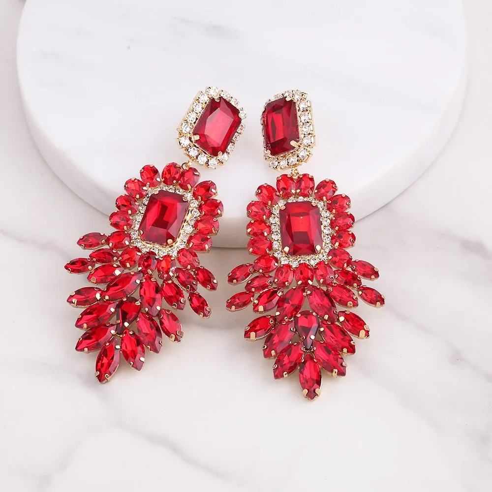 Dramatic Crystal Dangle Rhinestone Earrings Ladies Party Fashion Jewelry