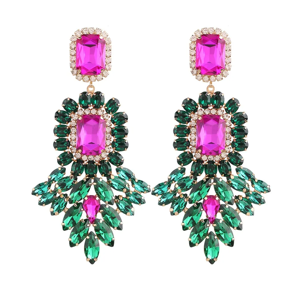 Dramatic Crystal Dangle Rhinestone Earrings Ladies Party Fashion Jewelry