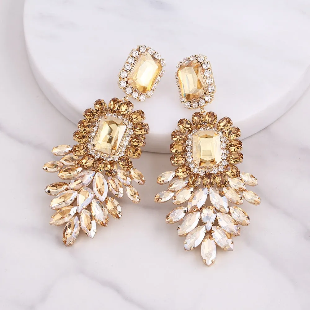 Dramatic Crystal Dangle Rhinestone Earrings Ladies Party Fashion Jewelry