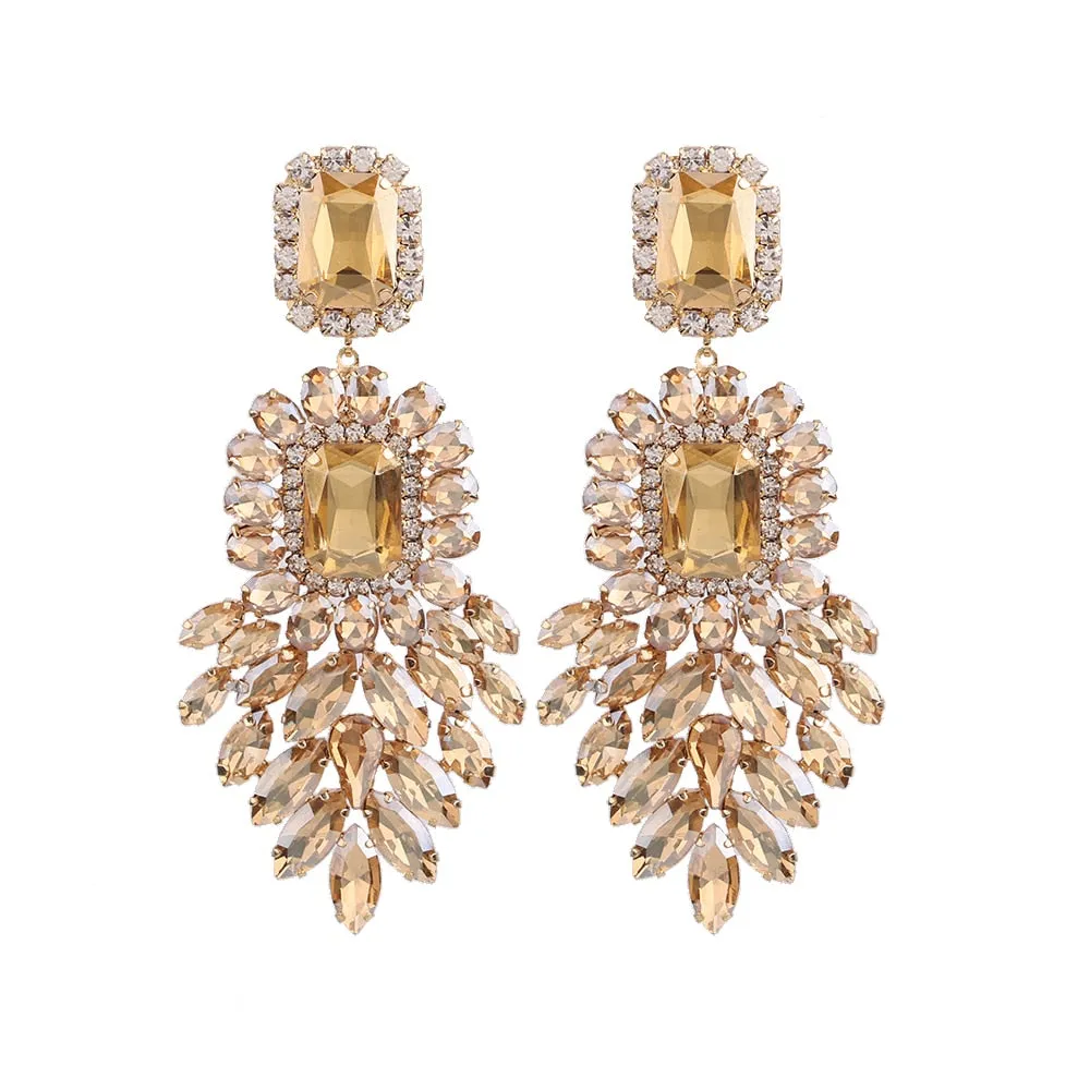 Dramatic Crystal Dangle Rhinestone Earrings Ladies Party Fashion Jewelry