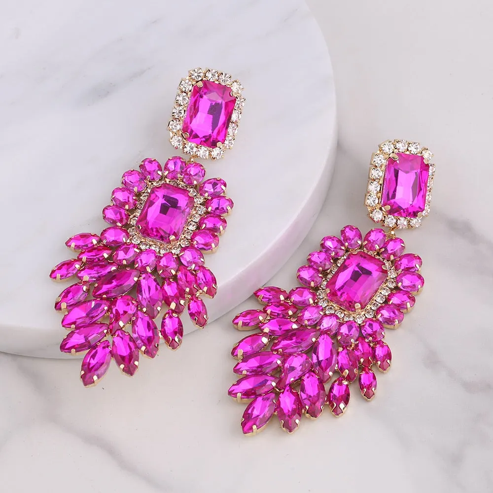 Dramatic Crystal Dangle Rhinestone Earrings Ladies Party Fashion Jewelry