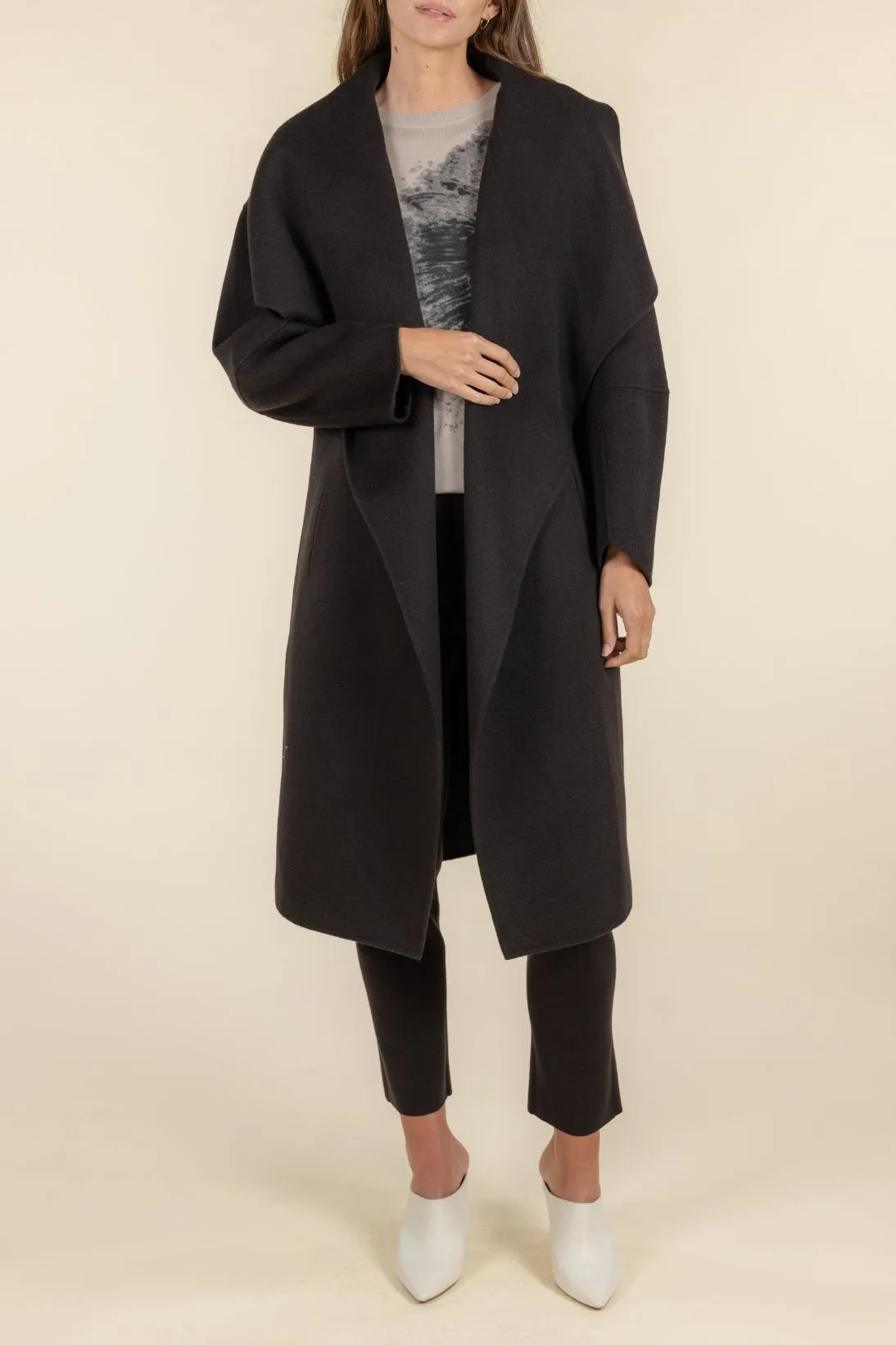 DRAPE FRONT COAT