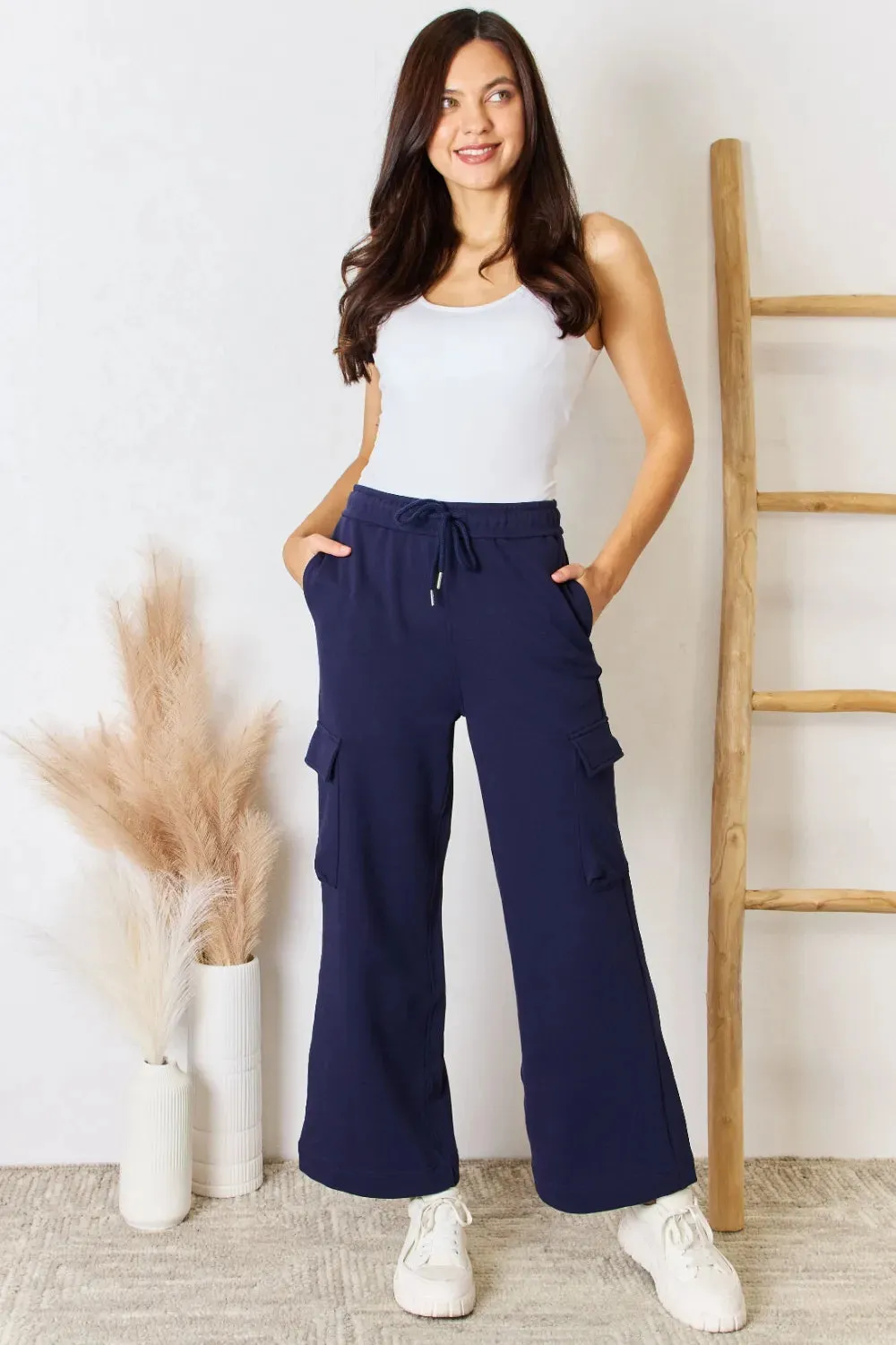 Drawstring Relaxed Cargo Wide Leg Pants