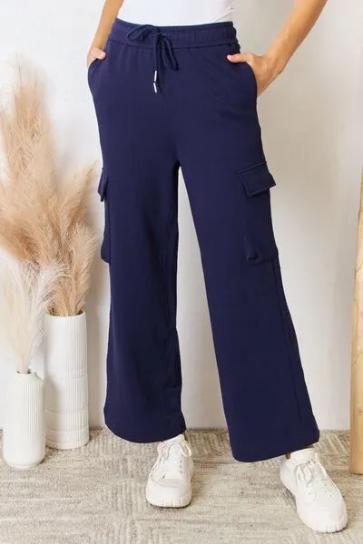 Drawstring Relaxed Cargo Wide Leg Pants