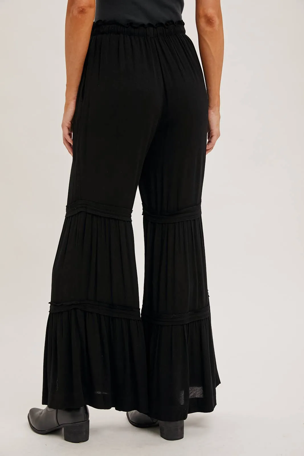 DRAWSTRING WAIST TIERED PALAZZO PANTS