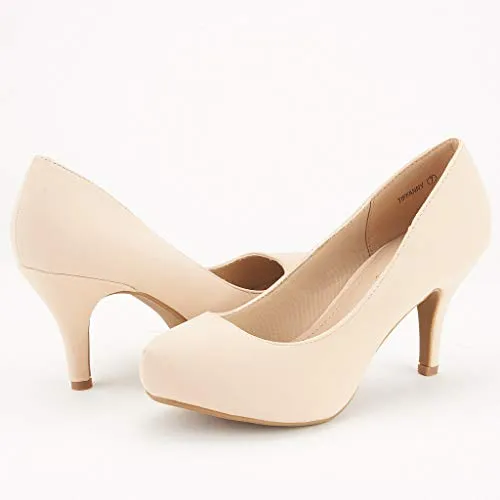 DREAM PAIRS Women's Round Toe Low Platform Stiletto Heels Dress Pumps Court Shoes