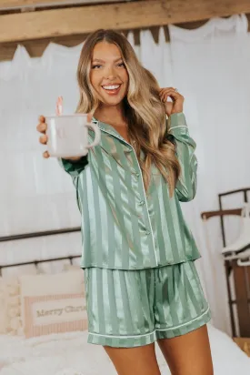 Dreamy Green Satin Two-Piece Pajama Set