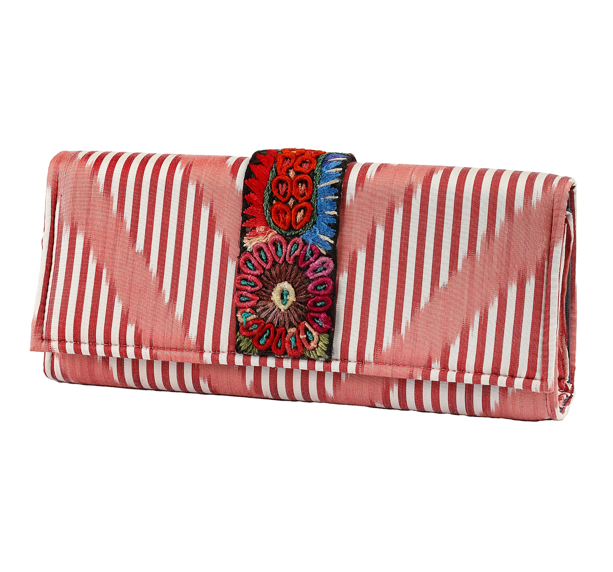 Du Monde Collection - Gasparilla Silk Ikat   Guatemalan Textile Clutch - Pink, Coral, Multi