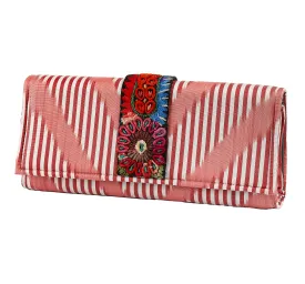 Du Monde Collection - Gasparilla Silk Ikat   Guatemalan Textile Clutch - Pink, Coral, Multi