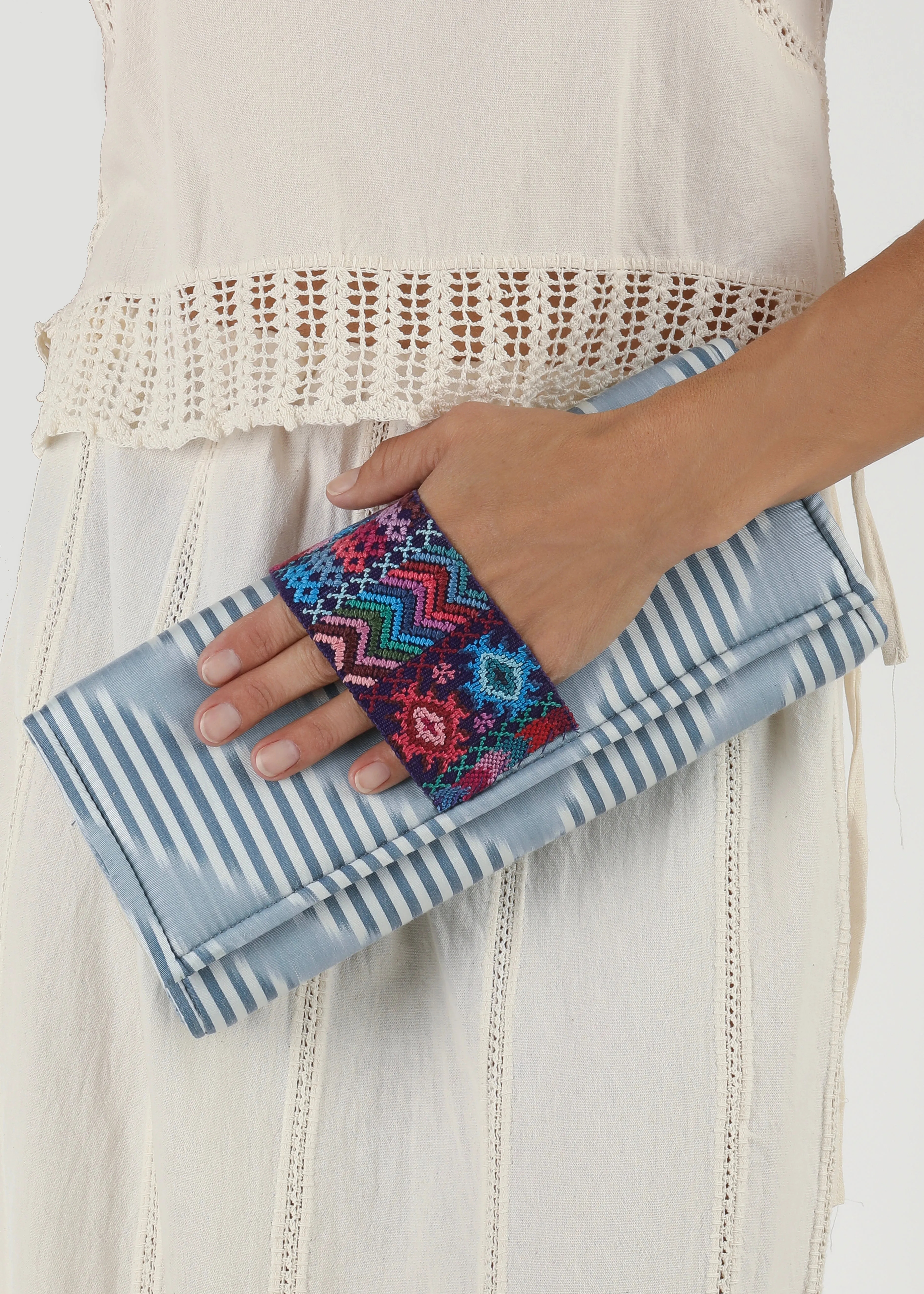 Du Monde Collection - Tisbury Silk Ikat   Guatemalan Textile Clutch - Blue