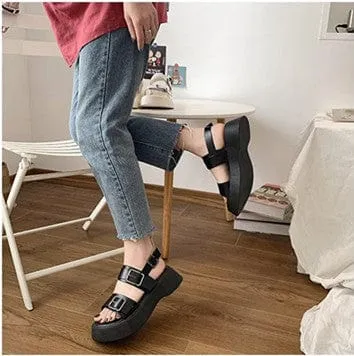 Dual Buckle Platform Sandals