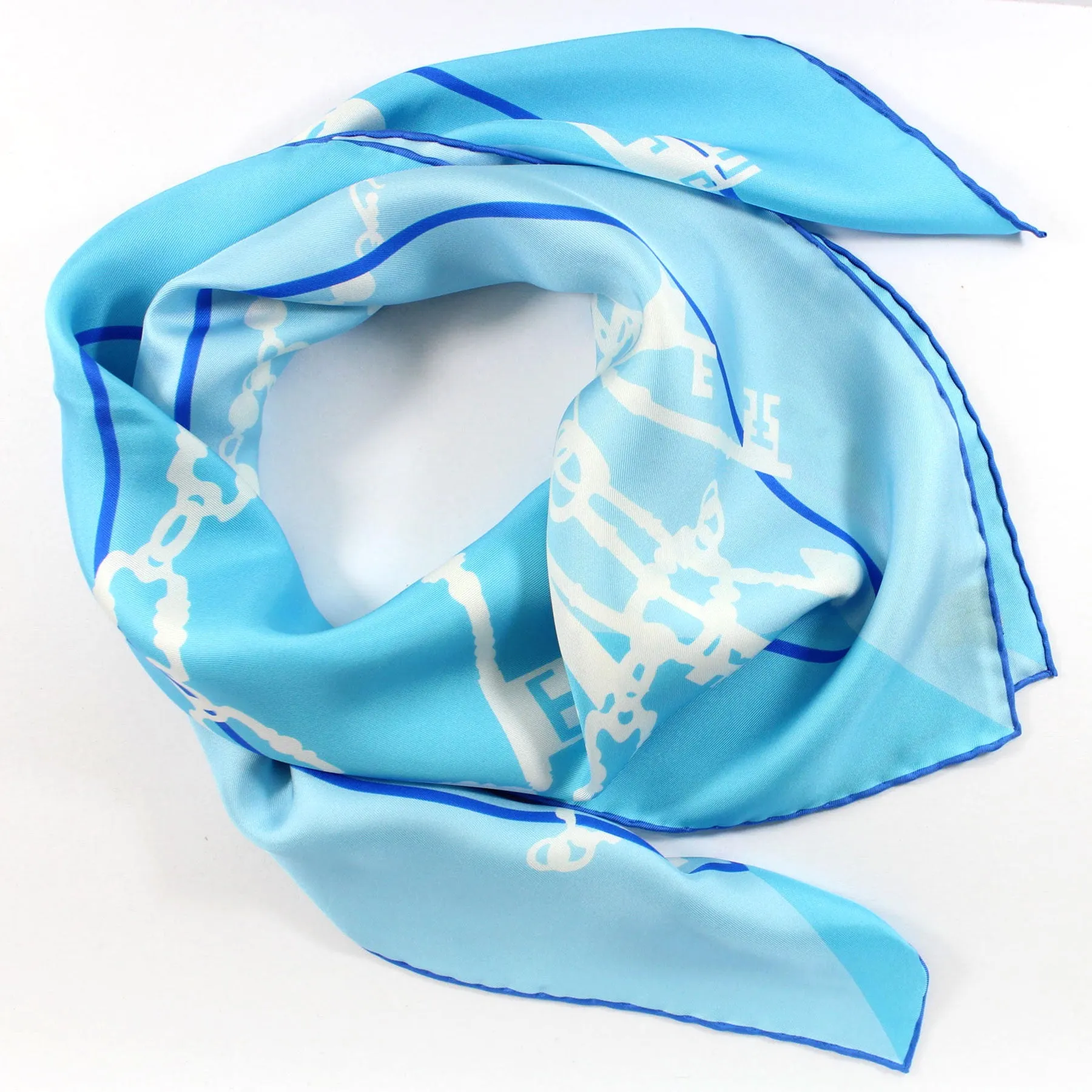 E. Marinella Scarf Blue White Key Design - Large Twill Silk Square Foulard