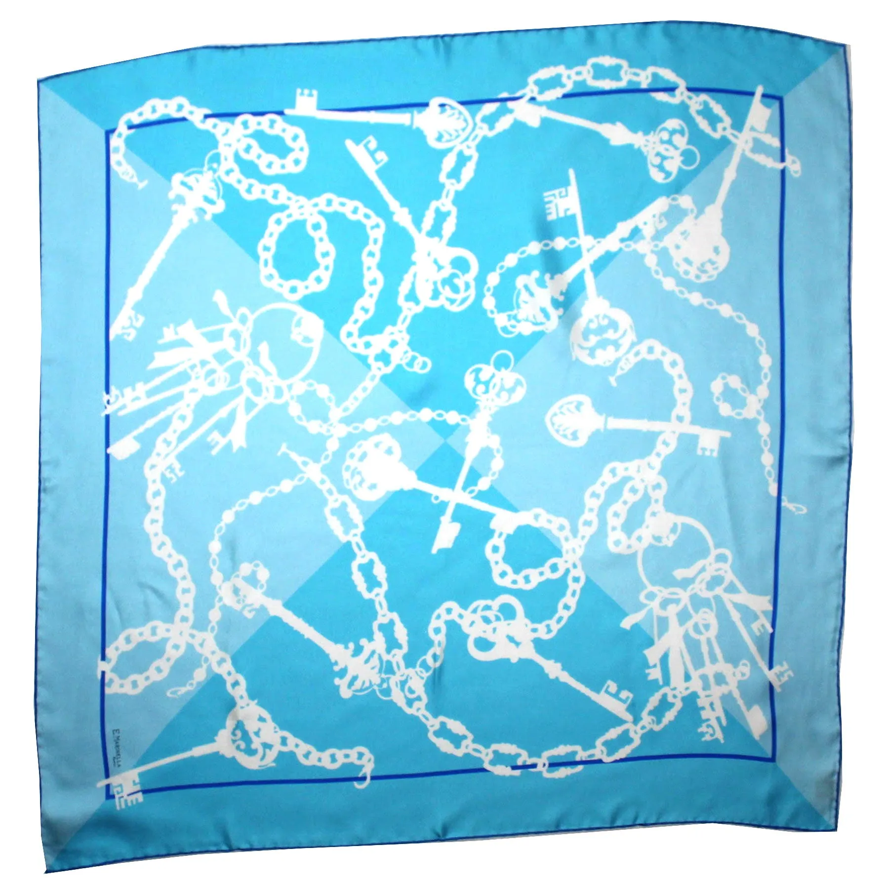 E. Marinella Scarf Blue White Key Design - Large Twill Silk Square Foulard