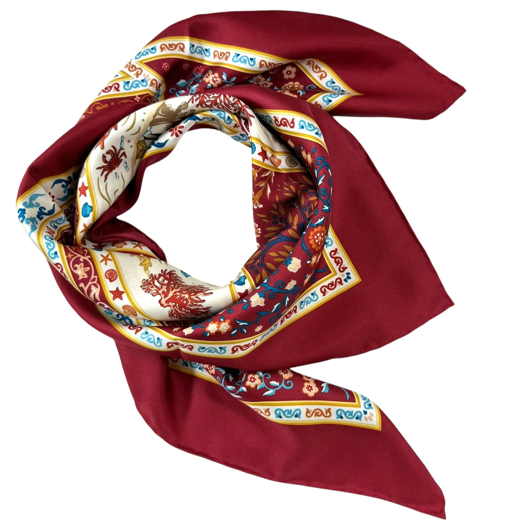 E. Marinella Scarf Bordeaux Terra Di Mare - Twill Silk Square Foulard