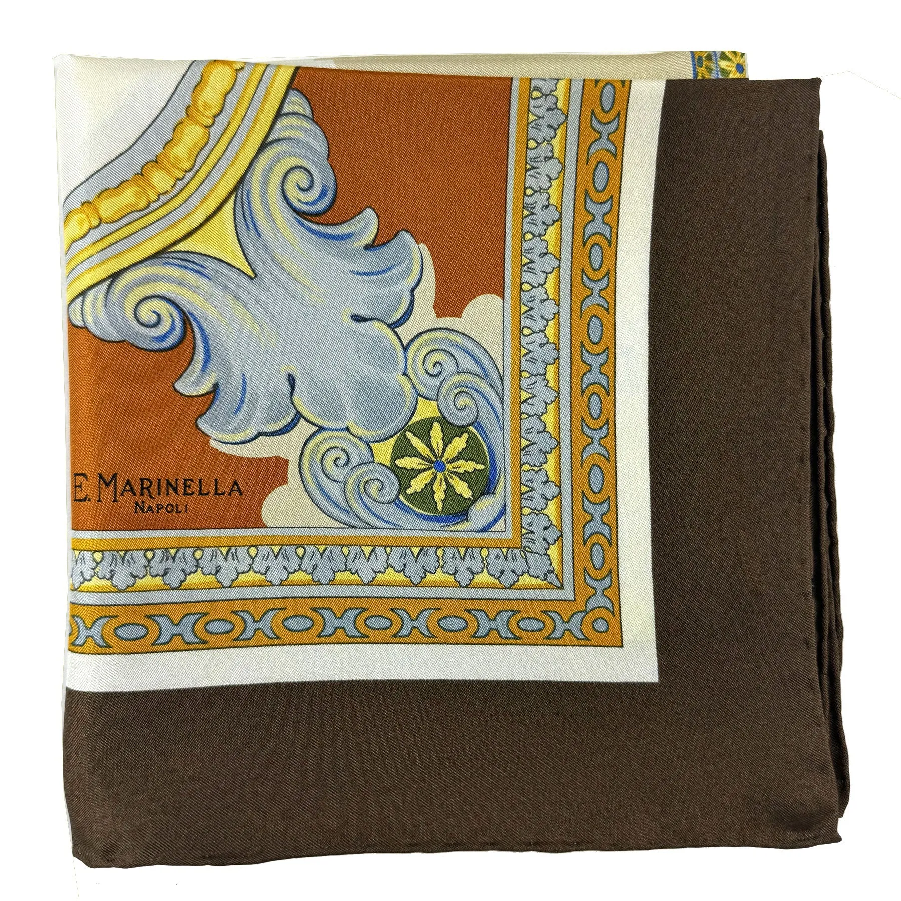 E. Marinella Scarf Brown Il Chiostro Design - Twill Silk Square Foulard SALE