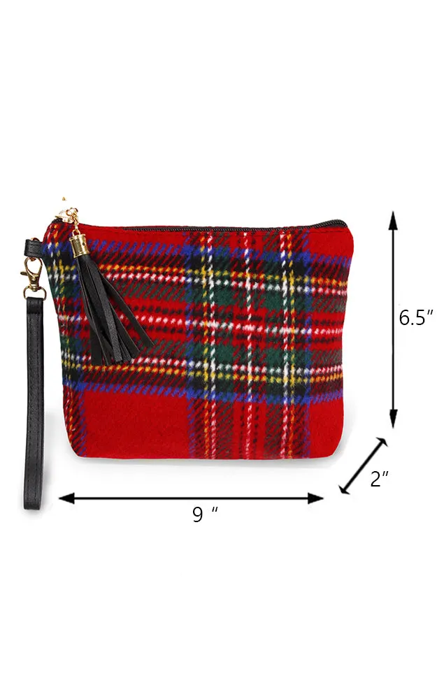 EABG9371 Red Tartan Crossbody Clutch Bag