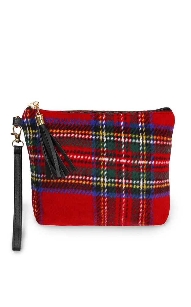 EABG9371 Red Tartan Crossbody Clutch Bag