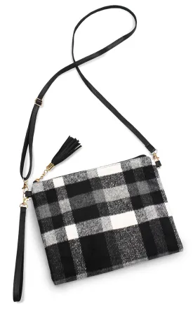 EABG9373 White Plaid Crossbody Clutch Bag