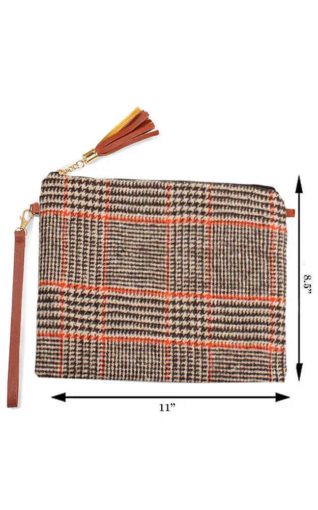 EABG9375 Brown Glen Check Crossbody Clutch Bag