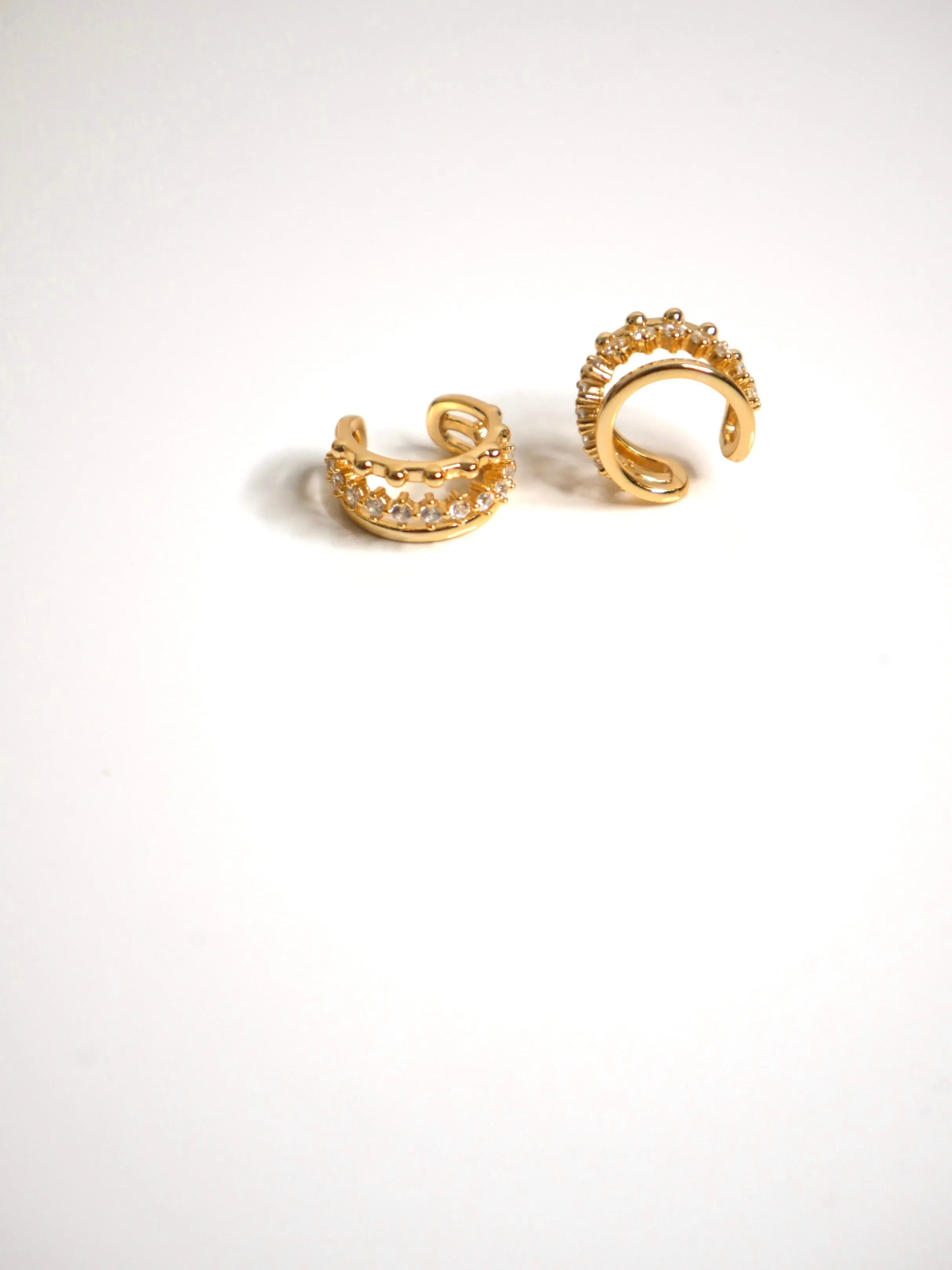 Ear Cuff Earrings, 18k Gold Plated .925 Sterling Silver Diamond CZ Stacked Mid Ear Non Pierced Earrings