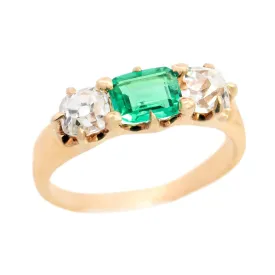 Early Victorian GIA No Oil Emerald and Peruzzi Diamond Engagement Ring